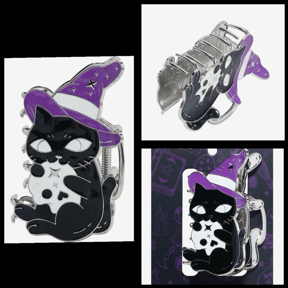Black Cat Witch claw hair clip / metal / NEW unused / cross posted